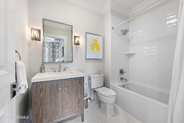 20 Conover Ln, Rumson, NJ 07760 - bathroom with tile patterned flooring, bathtub / shower combination, toilet, vanity, and crown molding