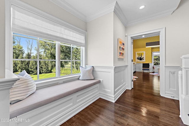 20 Conover Ln, Rumson, NJ 07760 - hall with dark wood finished floors, a healthy amount of sunlight, and a decorative wall
