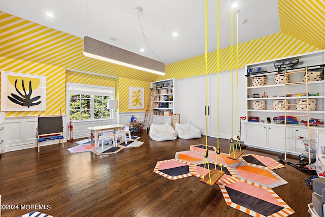 20 Conover Ln, Rumson, NJ 07760 - rec room featuring wood finished floors, a decorative wall, wallpapered walls, and recessed lighting
