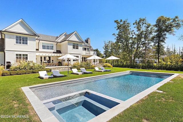20 Conover Ln, Rumson, NJ 07760 - pool featuring a lawn, a patio, and an in ground hot tub