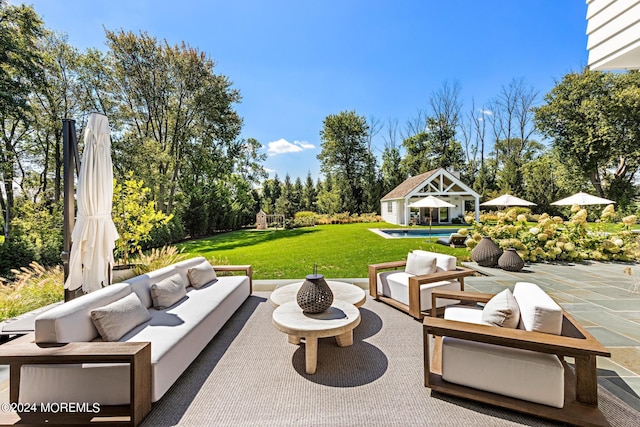 20 Conover Ln, Rumson, NJ 07760 - view of patio / terrace with an outdoor structure and outdoor lounge area