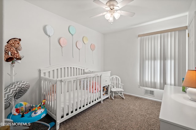 1107 Frontage Rd, Toms River, NJ 08753 - bedroom with visible vents, carpet floors, a crib, and a ceiling fan