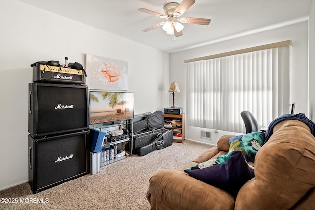 1107 Frontage Rd, Toms River, NJ 08753 - living room with visible vents, a ceiling fan, and carpet floors