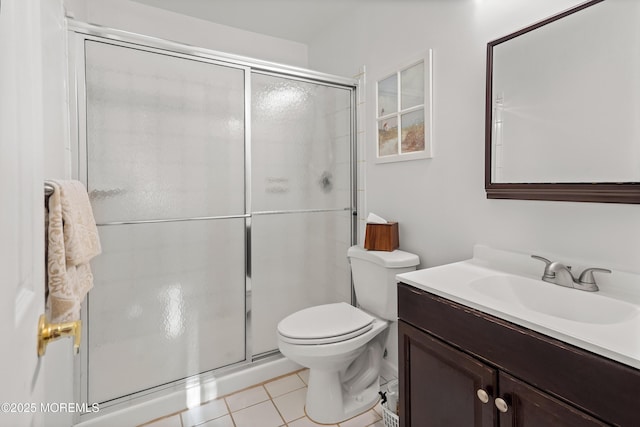 1107 Frontage Rd, Toms River, NJ 08753 - bathroom with tile patterned flooring, vanity, a shower stall, and toilet