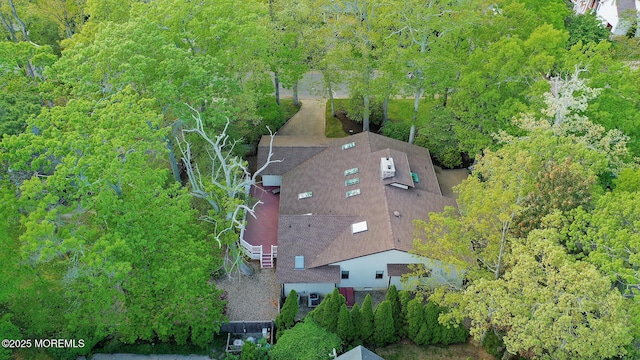view of subject property with a forest