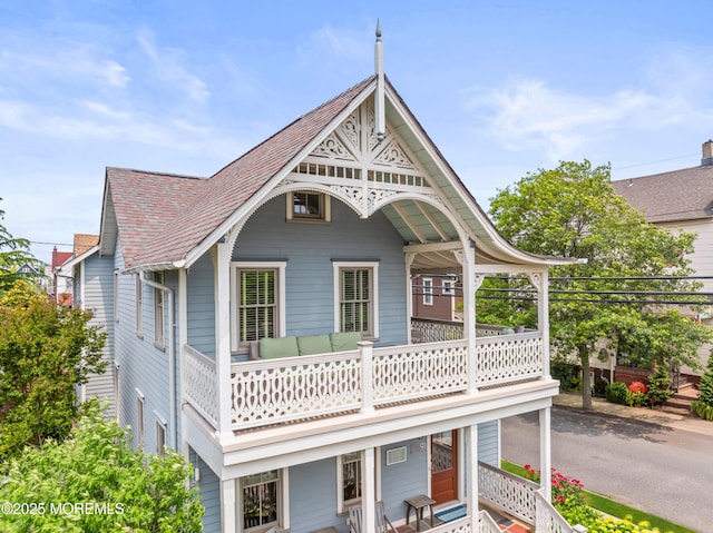 91 Cookman Ave, Ocean Grove, NJ 07756 - rear view of house with a balcony, a porch, and roof with shingles