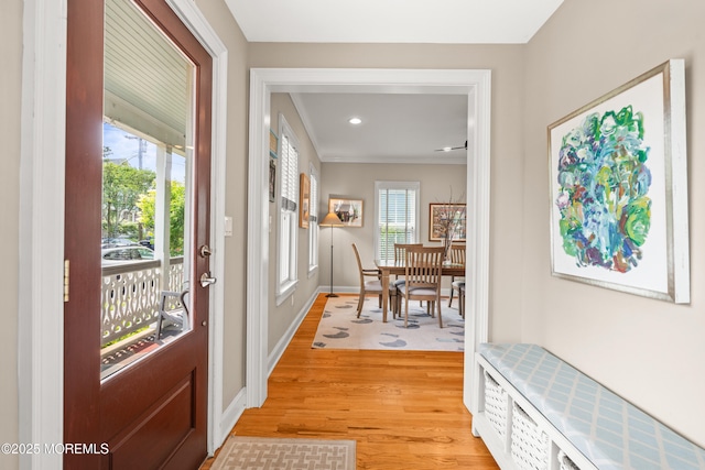 91 Cookman Ave, Ocean Grove, NJ 07756 - foyer entrance with light wood-style flooring, baseboards, ornamental molding, and recessed lighting