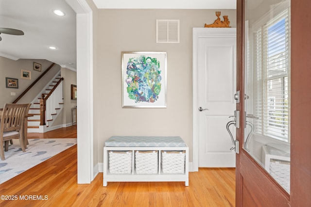 91 Cookman Ave, Ocean Grove, NJ 07756 - foyer featuring light wood-style flooring, stairway, baseboards, healthy amount of natural light, and recessed lighting