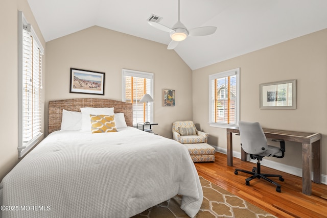 91 Cookman Ave, Ocean Grove, NJ 07756 - bedroom featuring wood finished floors, lofted ceiling, baseboards, and a ceiling fan