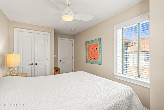 91 Cookman Ave, Ocean Grove, NJ 07756 - bedroom featuring multiple windows, a closet, ceiling fan, and baseboards
