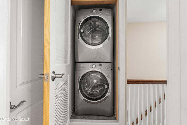 91 Cookman Ave, Ocean Grove, NJ 07756 - laundry room featuring stacked washing machine and dryer