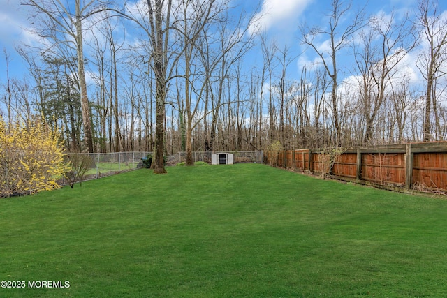 view of yard with a fenced backyard