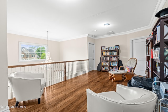 4 Friendship Ln, West Long Branch, NJ 07764 - office with wood finished floors, a chandelier, and crown molding