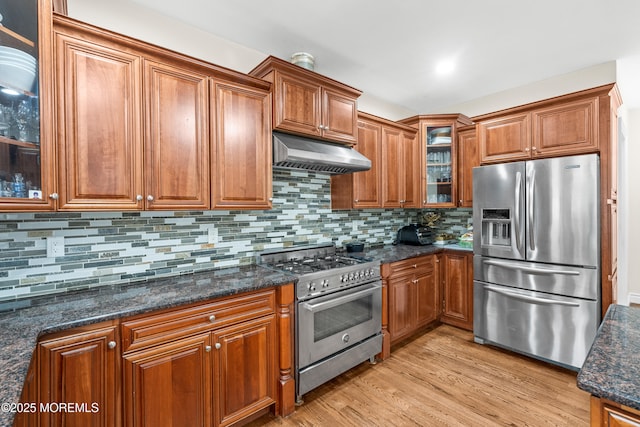4 Friendship Ln, West Long Branch, NJ 07764 - kitchen with stainless steel appliances, under cabinet range hood, and brown cabinets