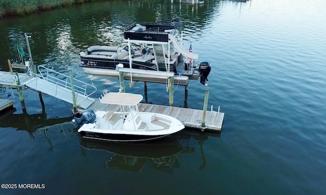 view of dock with a water view