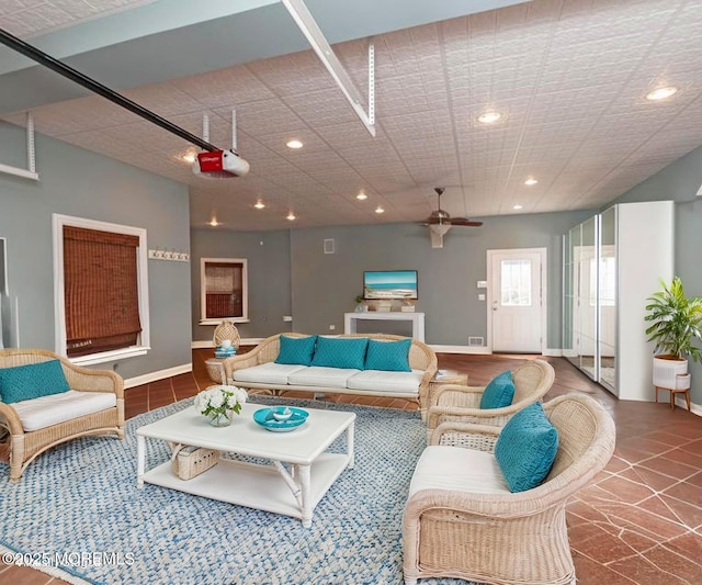 12 Bay St, Highlands, NJ 07732 - living room featuring ceiling fan, recessed lighting, and baseboards
