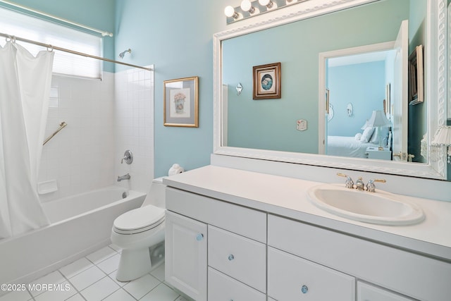 1505 Wishing Well Ln, Manasquan, NJ 08736 - bathroom with ensuite bath, tile patterned flooring, toilet, vanity, and shower / tub combo with curtain