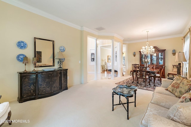 1505 Wishing Well Ln, Manasquan, NJ 08736 - carpeted living area featuring a chandelier and crown molding
