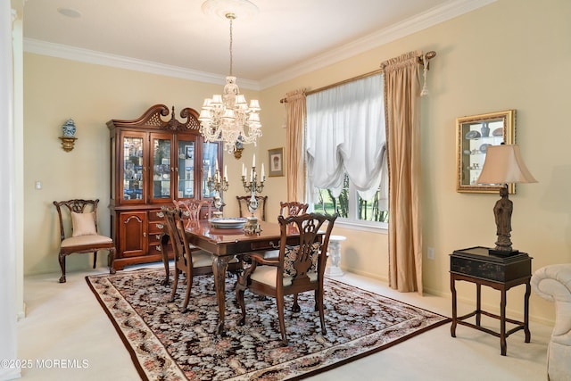1505 Wishing Well Ln, Manasquan, NJ 08736 - dining space featuring a chandelier, light colored carpet, and crown molding