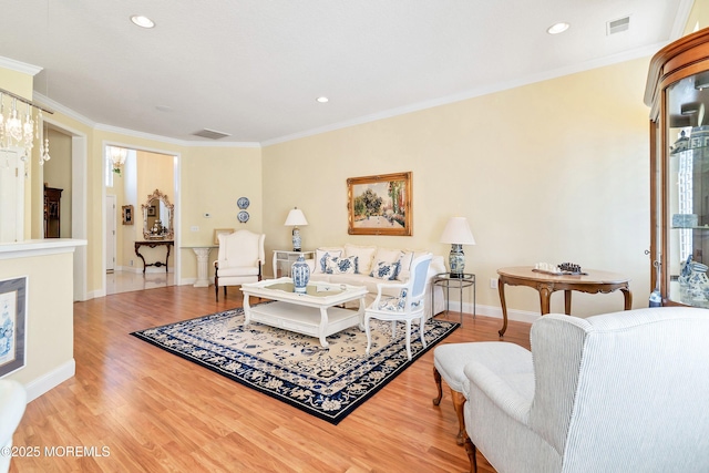 1505 Wishing Well Ln, Manasquan, NJ 08736 - living room featuring wood finished floors, ornamental molding, baseboards, and recessed lighting