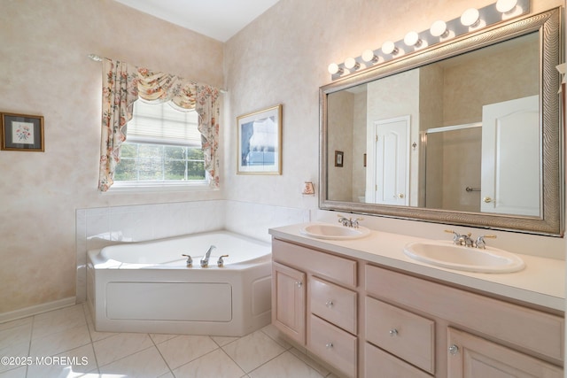 1505 Wishing Well Ln, Manasquan, NJ 08736 - bathroom featuring a shower stall, a bath, tile patterned floors, and double vanity