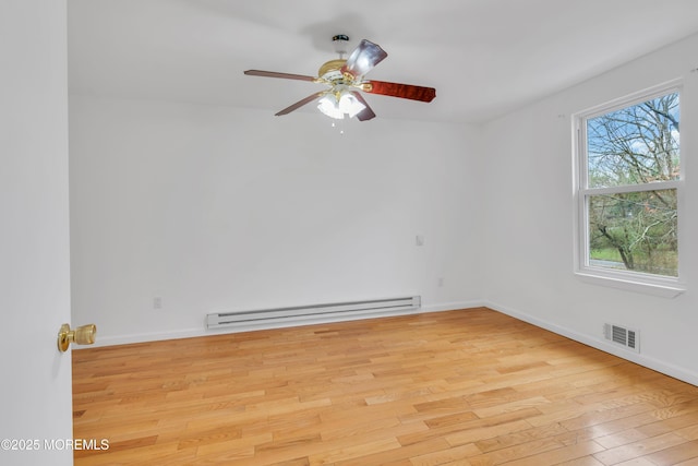 115 Leesville Rd, Jackson, NJ 08527 - empty room featuring visible vents, baseboards, a ceiling fan, wood finished floors, and a baseboard heating unit