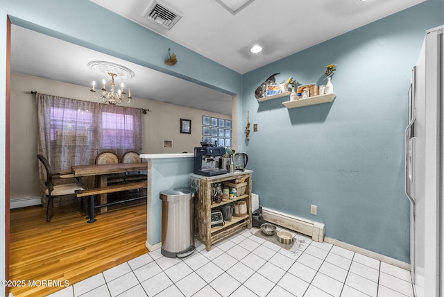 2776 John F Kennedy Blvd, Jersey City, NJ 07306 - dining space with light tile patterned flooring, baseboard heating, visible vents, and a chandelier