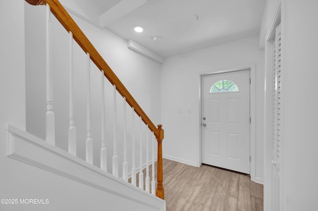 42 W Shore St, Keansburg, NJ 07734 - entrance foyer with light wood-type flooring, baseboards, stairway, and recessed lighting