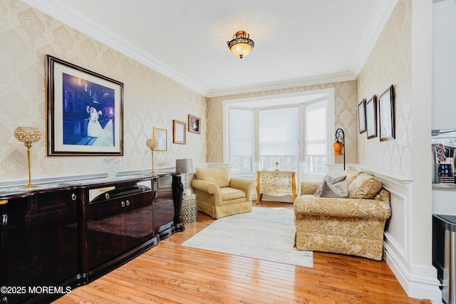 19 Summerhill Ave, Jackson, NJ 08527 - sitting room with light wood-style flooring, wallpapered walls, and crown molding