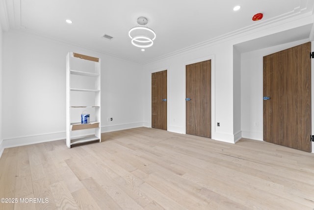 18 Seaview Ave, Long Branch, NJ 07740 - unfurnished bedroom with ornamental molding, light wood finished floors, two closets, recessed lighting, and baseboards