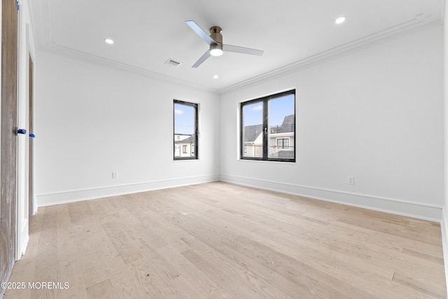 18 Seaview Ave, Long Branch, NJ 07740 - unfurnished room featuring ornamental molding, a ceiling fan, light wood-style floors, baseboards, and recessed lighting