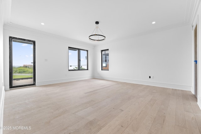 18 Seaview Ave, Long Branch, NJ 07740 - empty room with ornamental molding, light wood-style floors, baseboards, and recessed lighting