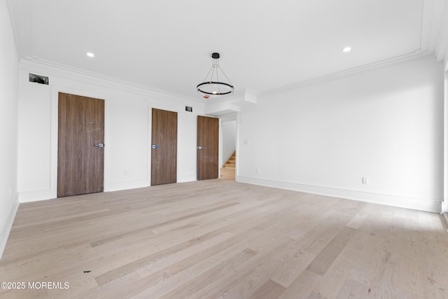 18 Seaview Ave, Long Branch, NJ 07740 - spare room with light wood-type flooring, stairway, baseboards, crown molding, and recessed lighting