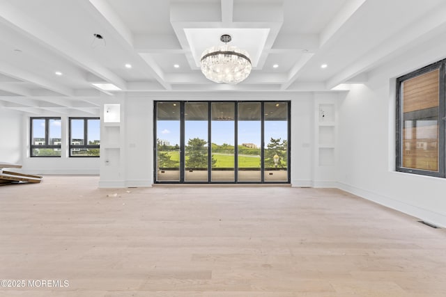 18 Seaview Ave, Long Branch, NJ 07740 - spare room with a chandelier, coffered ceiling, beam ceiling, wood finished floors, and recessed lighting