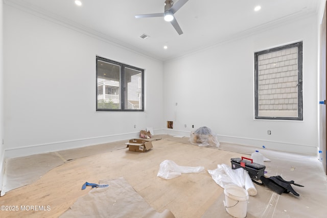 18 Seaview Ave, Long Branch, NJ 07740 - empty room featuring ornamental molding, ceiling fan, baseboards, and recessed lighting