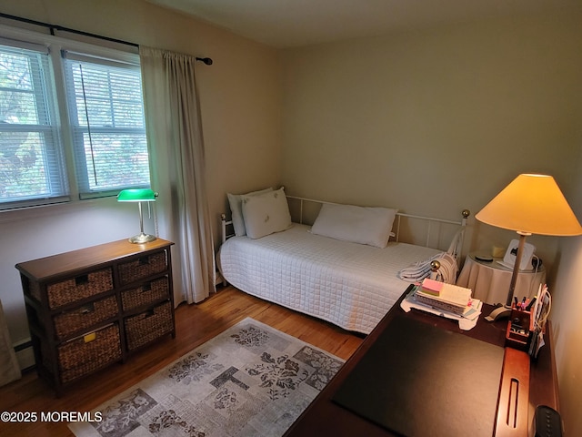 bedroom featuring wood finished floors and multiple windows