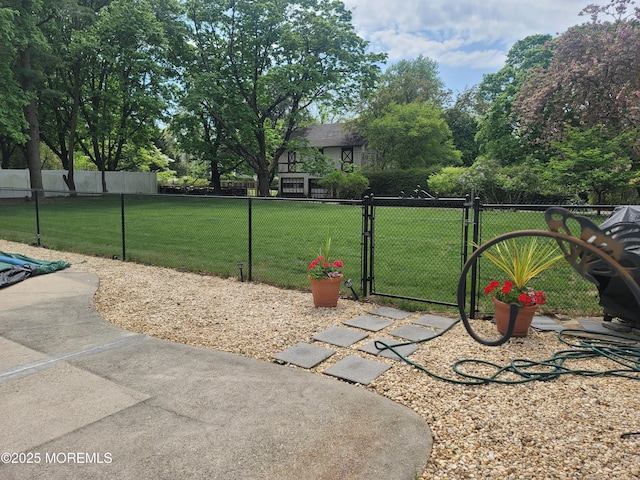 view of yard with fence and a gate