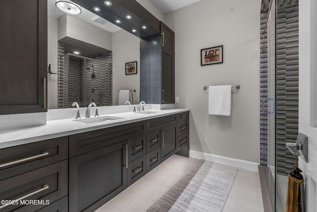 365 Ocean Blvd Unit 405, Long Branch, NJ 07740 - full bath with double vanity, a stall shower, tile patterned floors, baseboards, and recessed lighting