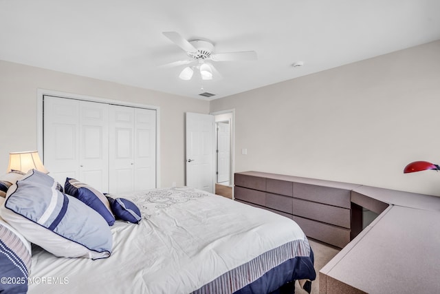 265 Marigold Ct, Toms River, NJ 08757 - carpeted bedroom featuring visible vents, a closet, and ceiling fan