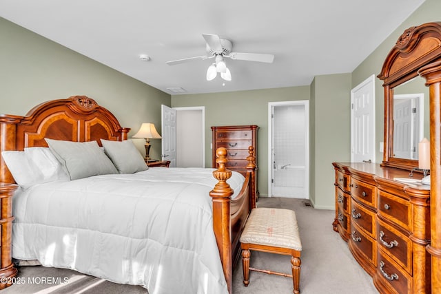 265 Marigold Ct, Toms River, NJ 08757 - carpeted bedroom with ensuite bathroom, baseboards, visible vents, and a ceiling fan