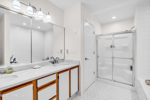 265 Marigold Ct, Toms River, NJ 08757 - bathroom featuring a sink, tile patterned floors, and a shower stall