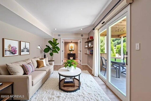 7 Mill Rd, Jamesburg, NJ 08831 - living area with recessed lighting, light tile patterned flooring, visible vents, and baseboards