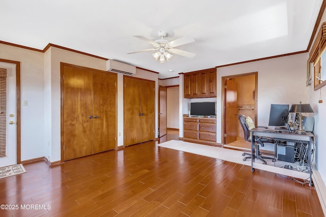 148 Royal Dr, Brick, NJ 08723 - unfurnished office featuring a ceiling fan, a wall mounted AC, baseboards, and wood finished floors