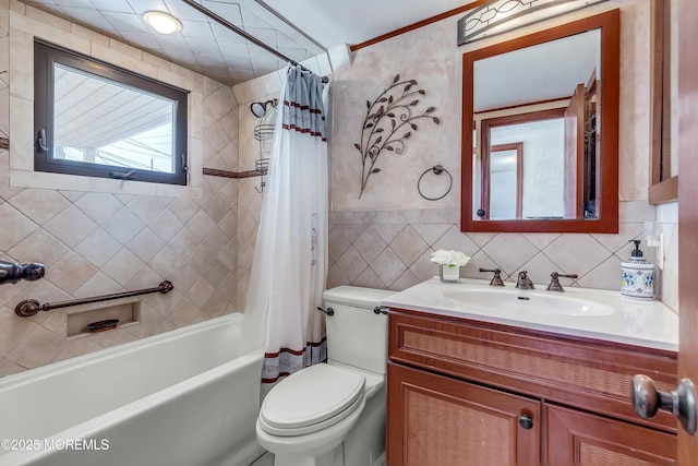 148 Royal Dr, Brick, NJ 08723 - full bathroom with tile walls, toilet, shower / tub combo, and vanity