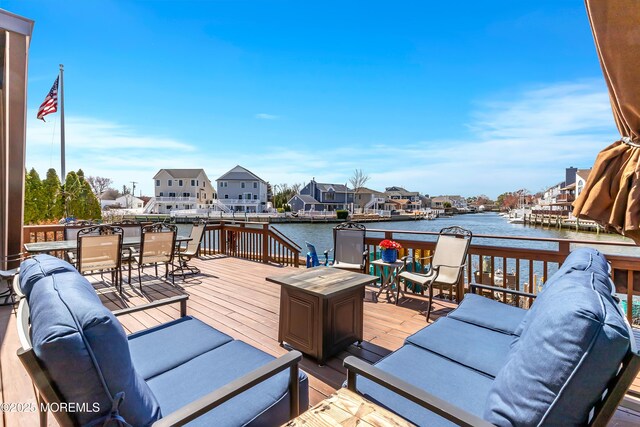 148 Royal Dr, Brick, NJ 08723 - wooden terrace with an outdoor living space, a water view, and outdoor dining space
