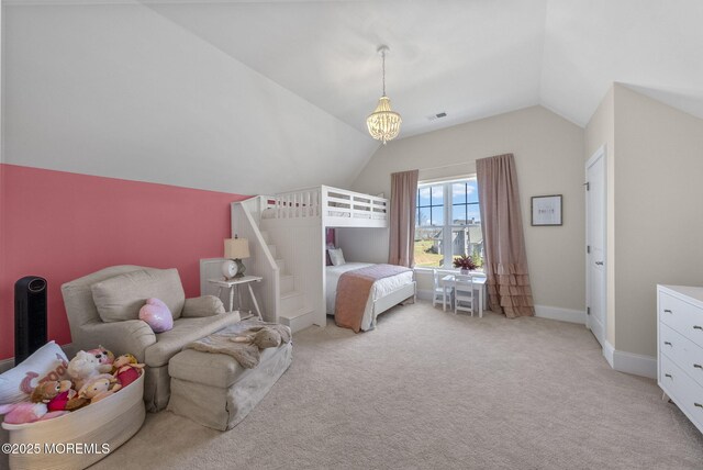 61 Windermere Rd, Lincroft, NJ 07738 - bedroom with baseboards, visible vents, vaulted ceiling, and light carpet