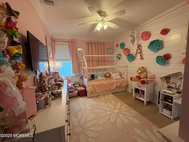300 W Concourse, Neptune Township, NJ 07753 - bedroom featuring visible vents, crown molding, a ceiling fan, and wood finished floors