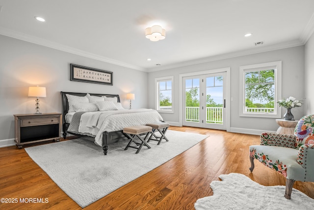 11 Beacon Hill Rd, Atlantic Highlands, NJ 07716 - bedroom featuring access to exterior, multiple windows, crown molding, baseboards, and wood finished floors