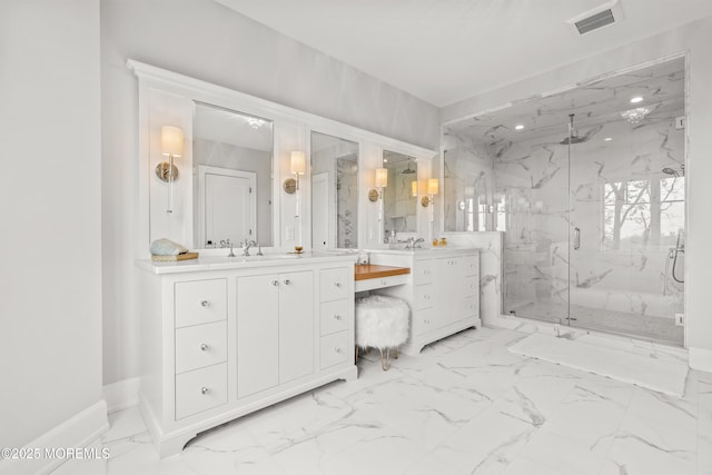 11 Beacon Hill Rd, Atlantic Highlands, NJ 07716 - full bathroom with a marble finish shower, marble finish floors, vanity, and baseboards