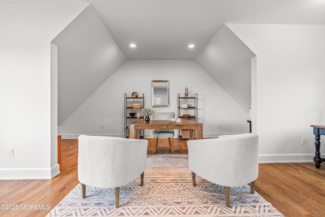 11 Beacon Hill Rd, Atlantic Highlands, NJ 07716 - office with light wood-style floors, vaulted ceiling, baseboards, and recessed lighting